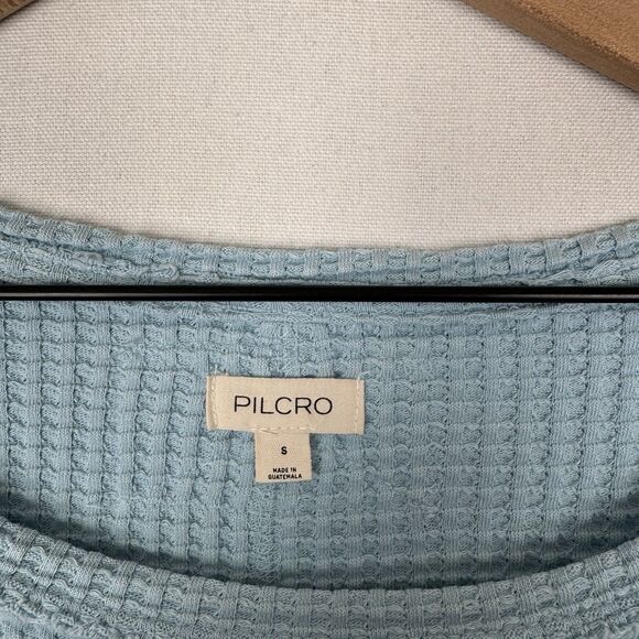 Pilcro Anthropologie‎ Top Womens Small Blue Gauzy Waffle Knit Crop Coastal Boho - Picture 6 of 10